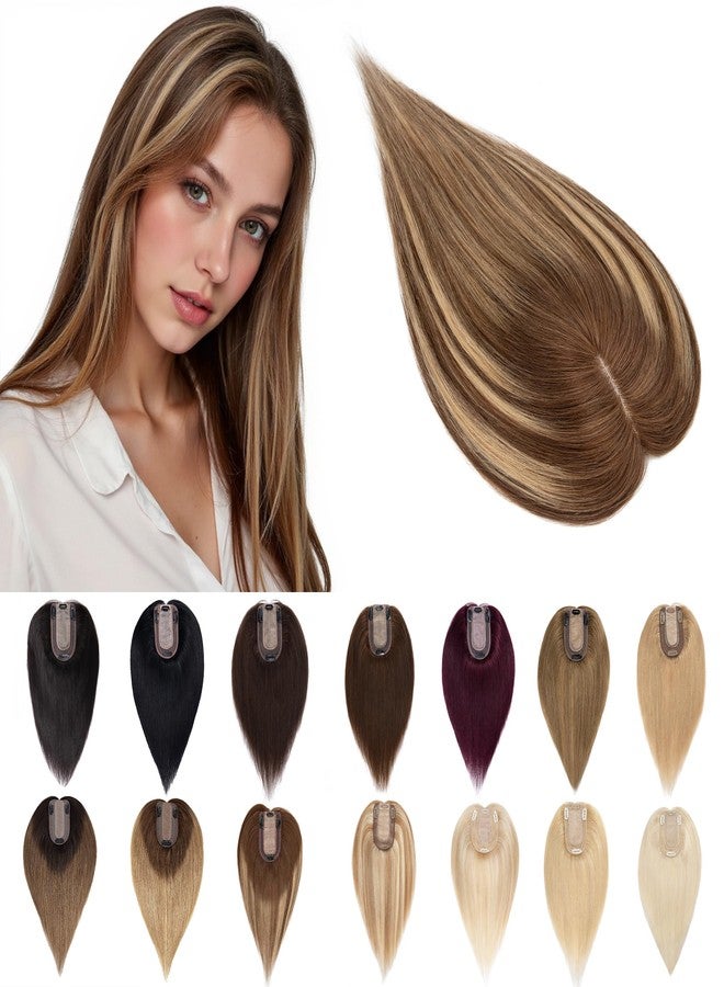 SEGO Hair Toppers for Women Real Human Hair, 7 * 13CM Silk Base 100% Remy Clip in Top Wiglet Hairpieces, Top Pieces Add Volume -12 Inch 4T4P27 - Image 1